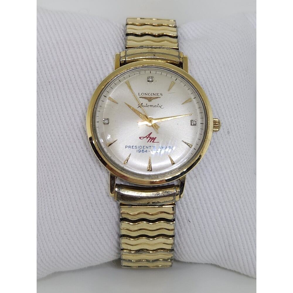 VTG LONGINES 14KT Solid Gold Bezel 3 DIAMOND Automatic RUNNING 60'S AWARD VIDEO